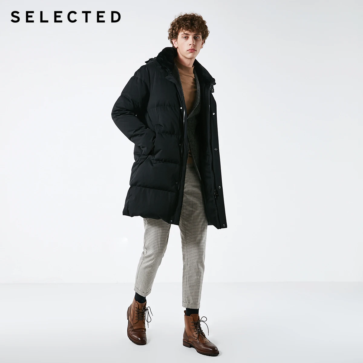 buy  SELECTED Winter Down Jacket New Duck Down Clothes Double-Collar Parka Men's Mid-long Down Garment W