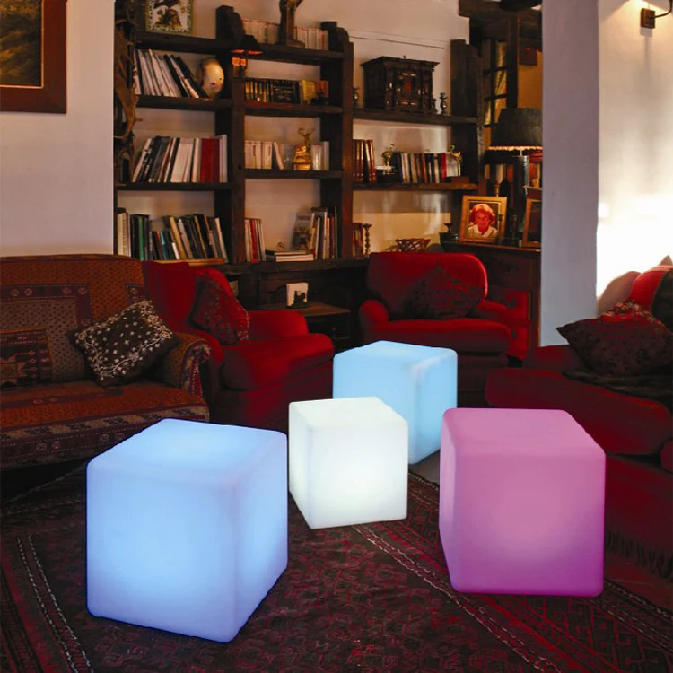 20cm RGB rechargeable led cube chair plastic outdoor ...