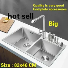 Квартира высокого класса кухня ручная раковина двойной паз прочный 304 нержавеющая сталь большая роскошь Горячая 82x46 см