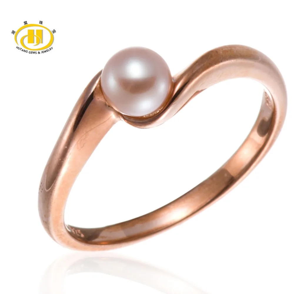 

Hutang Round 5mm Freshwater Pink Cultured Pearl Rings Solid 925 Sterling Silver Ring 925-Sterling-Silver Wedding Fine Jewelry