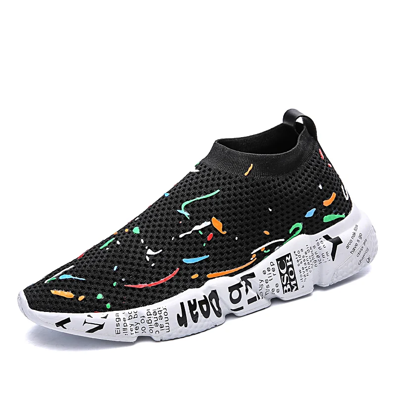 Weweya New Trend Sneakers Men Slip On Vulcanize Shoes Low Top Flat Shoes Breathable Mesh Socks Flats Unisex Shoes Sock Footwear