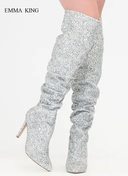 

New Spring Autumn Botas Mujer Bling Over the Knee Boots High Heeled Shoes Woman Thigh High Boots Autumn Winter Female Long Shoes