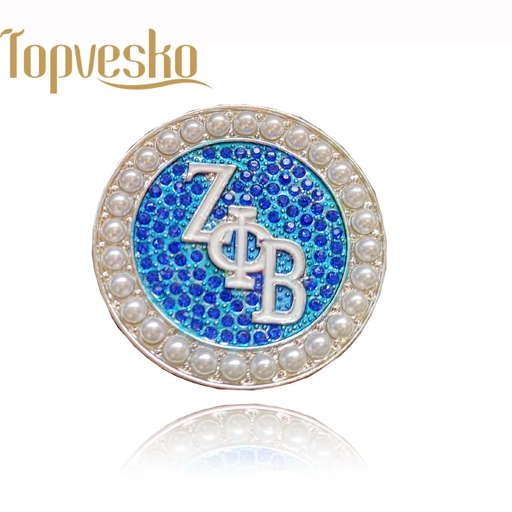 

Topvesko New Blue color ZETA PHI BETA Sorority Pearl zpb Bbrooch Lapel Pin Jewelry