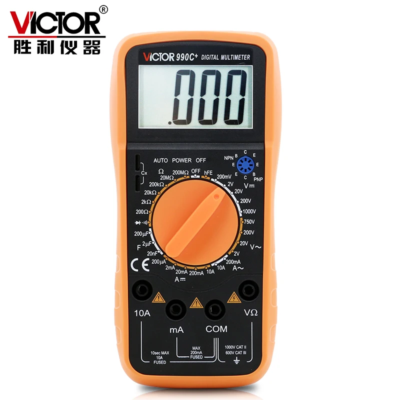

Victor 990C+ Manual Digital Meter Multimeter DC/AC Current Voltage Resistance 20M Ohm Capacitance Tester & Double fuse( VC990C+)