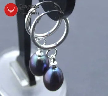 

Qingmos Natural Pearl Earring for Women with 7*9mm Drop Black Pearl Dangle Loop Shape Earrings Jewelry ear309 Free Shipping