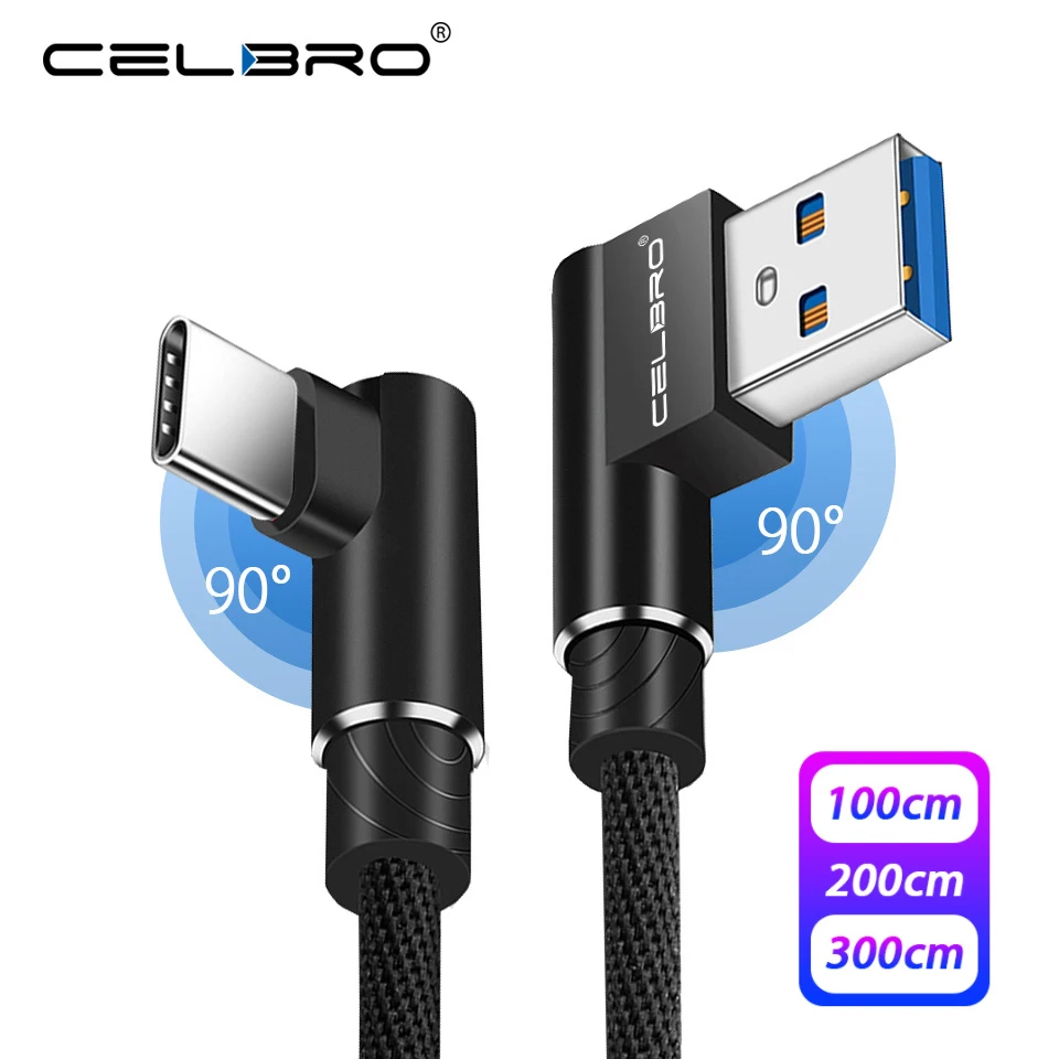 L образный USB C кабель type локоть игровой для зарядки телефона samsung S11 S20 Ultra S10 Plus 1 м 2 3