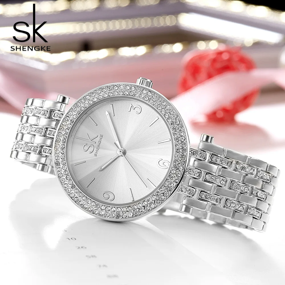 

Shengke Luxury Women Watch Crystal Ribbon Dial Fashion Design Bracelet Ladies Wristwatch Quartz Watch Clock Relogio Feminino