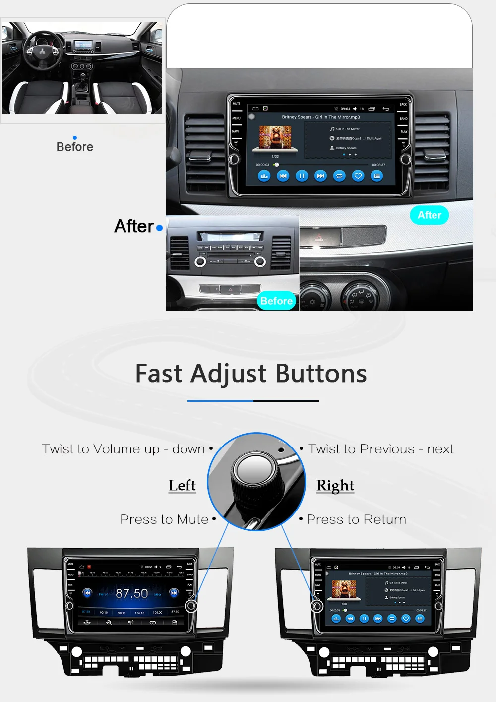 Discount Funrover 9"Android 8.0 Car dvd radio player for MITSUBISHI LANCER 2007-17 2 din gps Navigation multimedia stereo 2G RAM 32G ROM 12