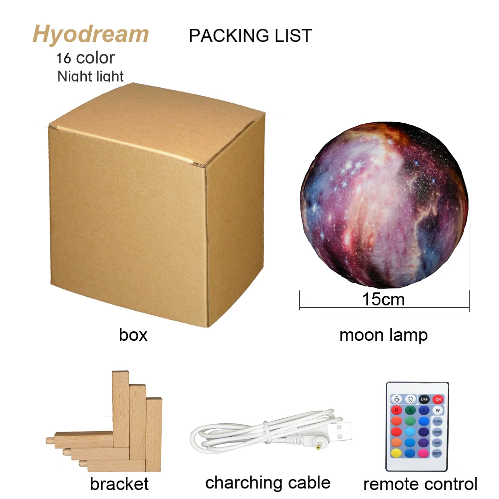 HYODREAM 3D печать луна лампа Луна свет детский ночник 16 изменение цвета сенсорный и пульт дистанционного управления звезда свет в подарок идеи f