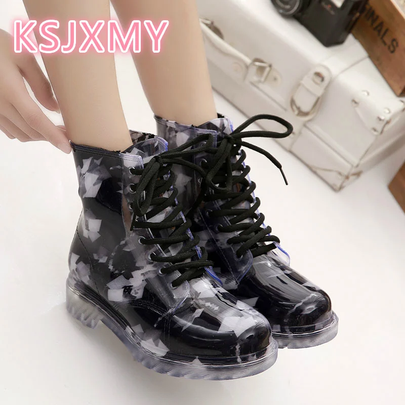 Nuevas Botas de lluvia Martin transparentes de goma de encaje con dibujo de  caramelo en colores vivos para mujer, cómodas botas de tacón plano a prueba  de agua para mujer|rain boots|martin rain
