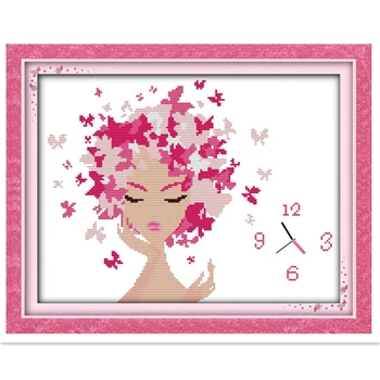 

Pink Woman DIY Set 11CT 14CT Printed On Canvas Needlework Chinese Counted Cross Stitch Pattern Home Decor Embroidery Cross Set