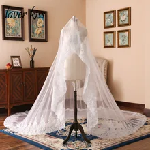 Lover Kiss тюль белый цвет слоновой кости Соборная свадебная вуаль для невест кружевной край один слой Свадебные аксессуары veu de noiva 3 metros