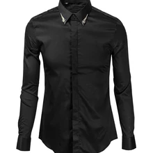 Новое поступление скрыть кнопку металла мужской рубашки модные повседневное хлопок с длинным рукавом высокое качество для мужчин р