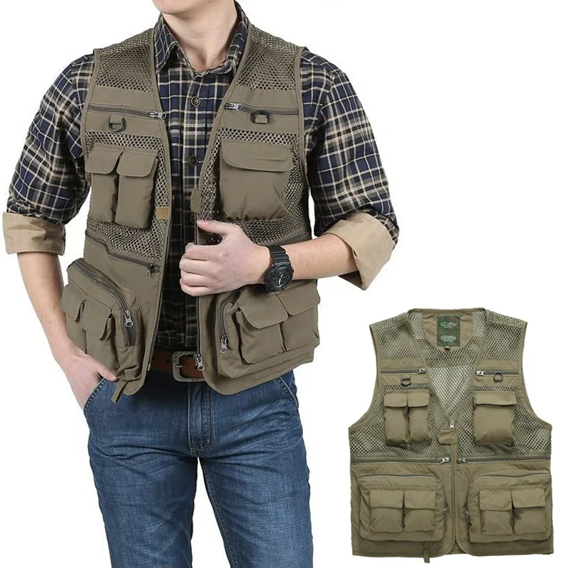 

Outdoor Summer Tactical Fishing Vest jackets men Safari Jacket Multi Pockets travel Sleeveless jackets S- 6XL plus size, ZA561