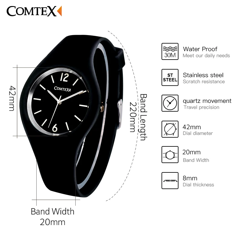 Comtex часы Для женщин Мода Повседневное кварцевые силиконовые женские Брендовые