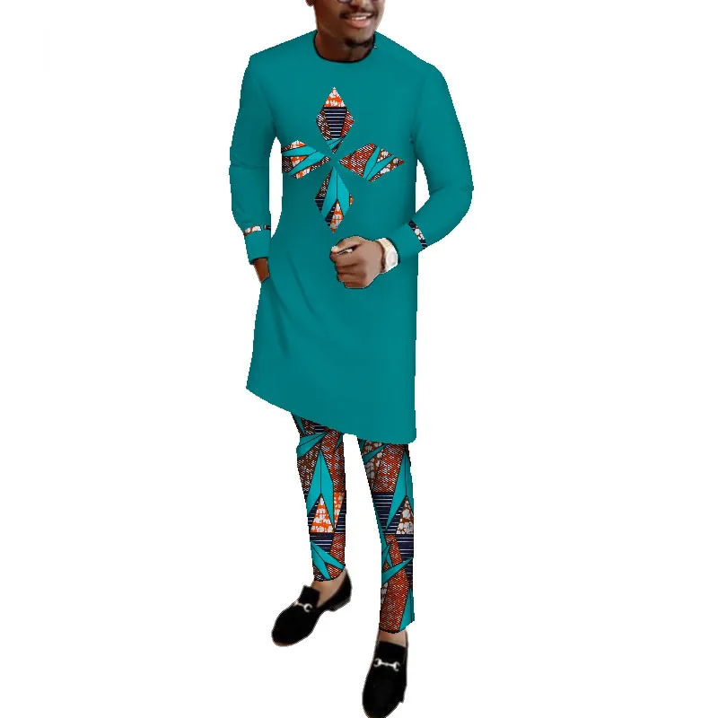 African-Clothes-for-Men-Long-Sleeve-Shirt-and-Pants-Set-Bazin-Riche-African-Print-Patchwork(9)