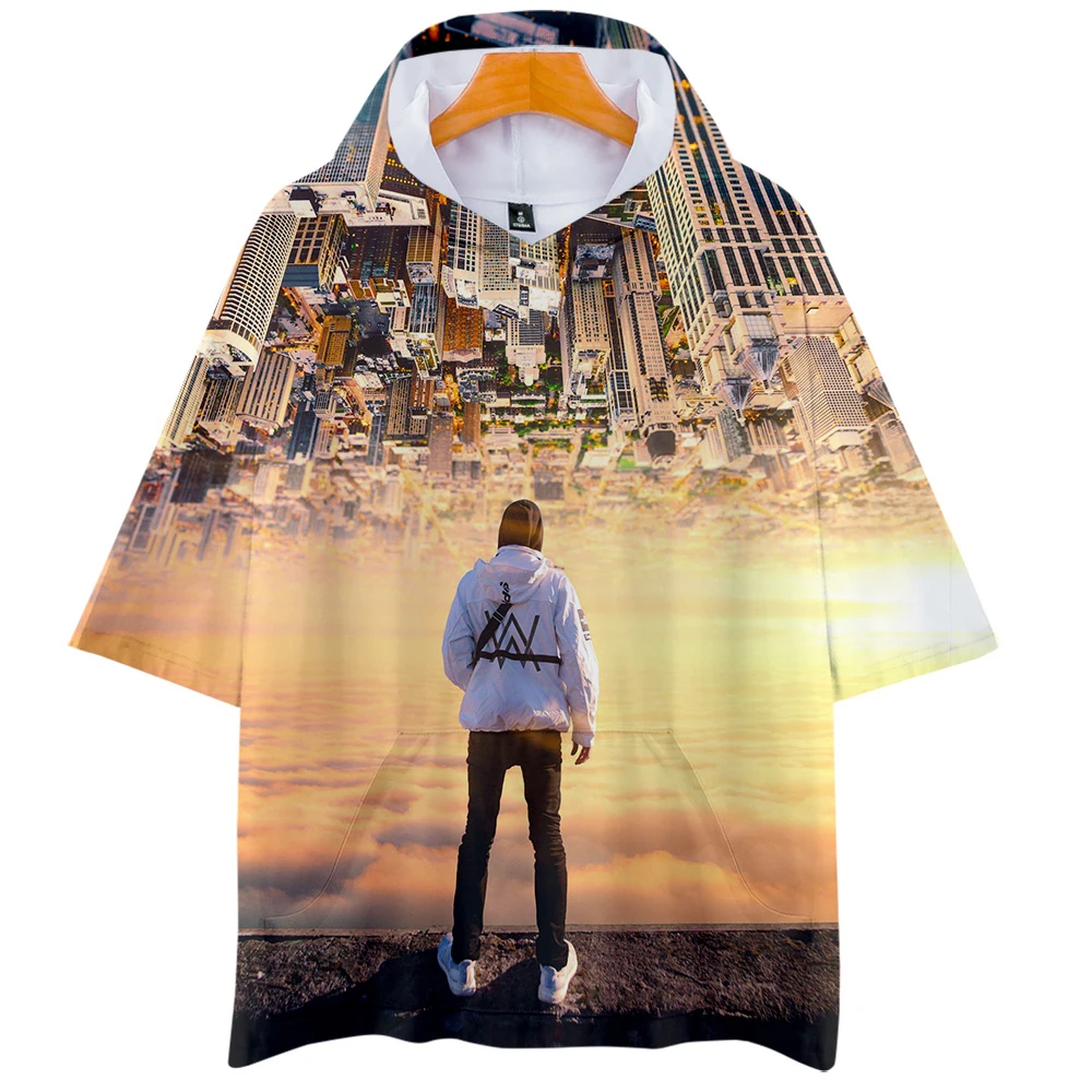 

2019 NEW 3D style Alan walker star singer with hood short-sleeved hoodie women's / men's summer style Kpop Free Shipping