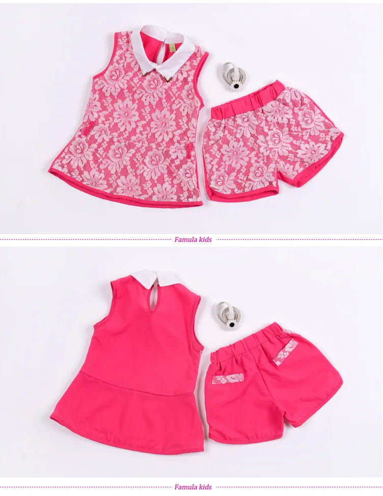4-13Y Fashion Girls Clothes Set 2018 Summer Lace Flower Kids Outfit Girl Sleeveless Top Shorts Belt 3Pcs Suits Children Clothing (23)