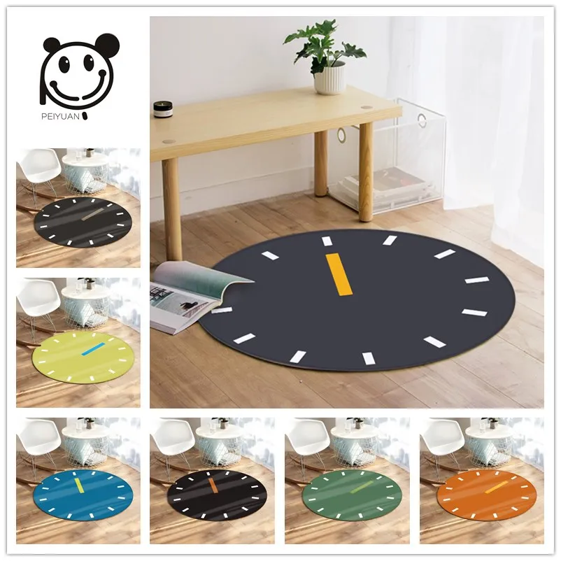 

PEIYUAN Round Clock Door Mat Floor Mat Carpet TropicalPure Colors Anti Slip Polyester Children Play Mat Home Decorative Textile
