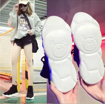 

2019 spring new elastic knit breathable socks shoes bear shoes women flat casual high to help mesh shoes women's shoes
