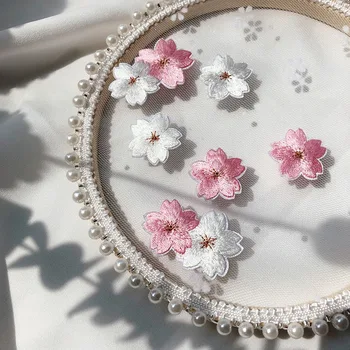 

AHYONNIEX 1 Piece White Pink Cherry Blossom Flower Embroidery Patches for Girls Bag Jeans Iron On Patches for Clothes
