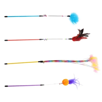 

Funny Cat Teaser Toy Plastic Feather Wand Toy Pet Colorful Feather Interactive Exerciser with Bell Cat Kitten Fishing Stick