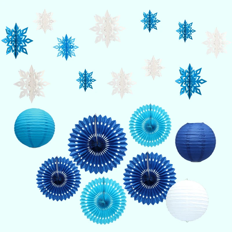 White Blue Snowflake Garland Paper Lantern Fan Frozen Birthday Party Kid Supplies Babyshower Wedding Christmas Decoration Kits