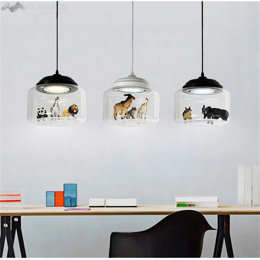 JW_Cute креативный прозрачный стеклянный кулон, светильники, Северный постмодерн, минималистичный бар для животных, лампа для спальни, столовой, для учебы