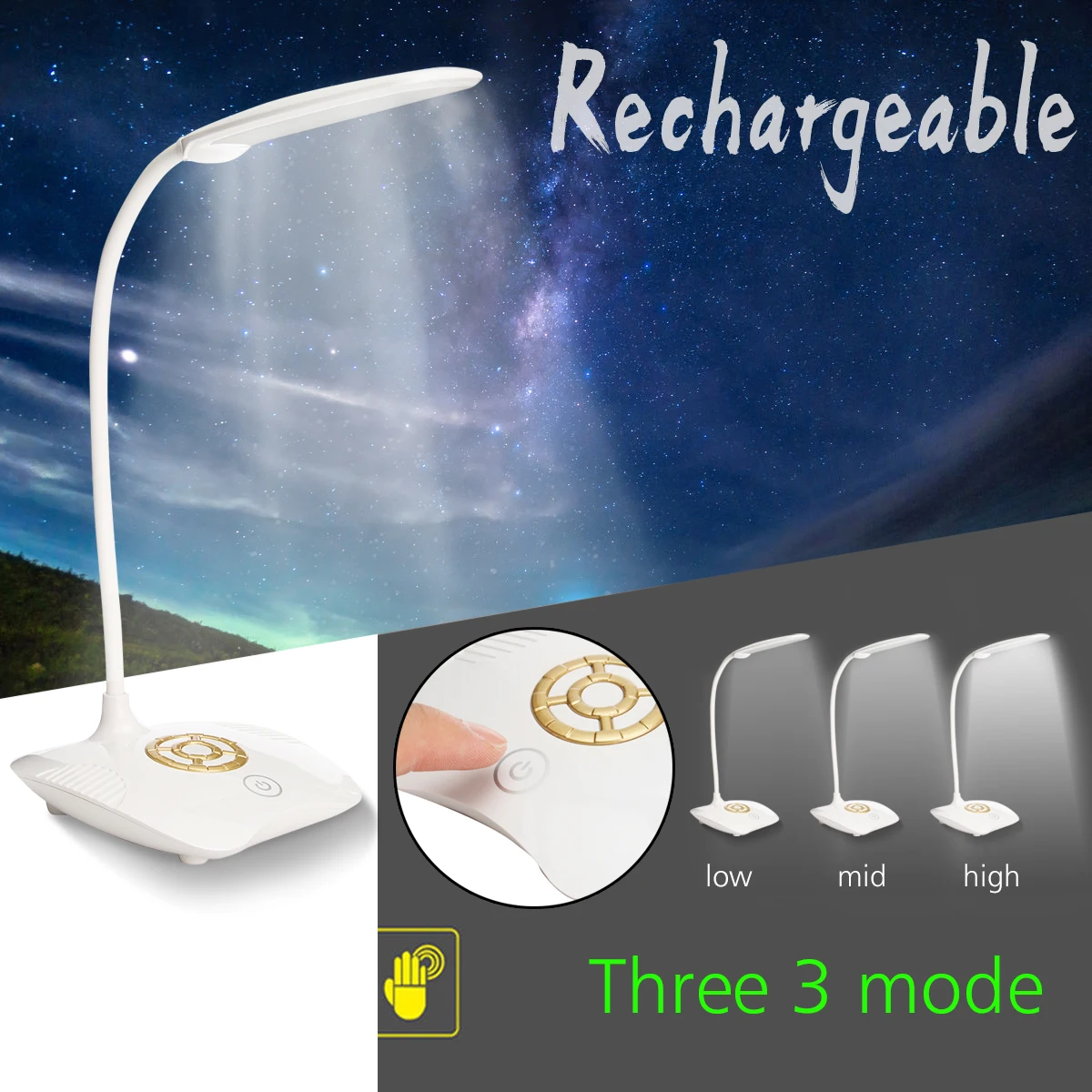 

Rechargeable Flexible LED Table Lamp Touch Switch Desk Book Reading Light Dimmable USB LED Night Light For Bedroom