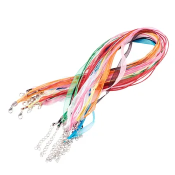 

Multi-strand Necklace Cord for Jewelry Making, with 3 Loops Wax Cord, Organza Ribbon, Zinc Alloy Lobster Claw Clasps Iron Chains