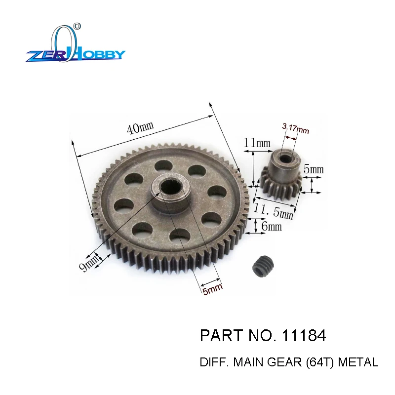 

HSP RACING RC CAR ACCESSORIES 11184 DIFF. STEEL MAIN GEAR 64T AND 11119 MOTOR GEAR 11119 FOR 1/10 ELECTRIC CAR 94111 94107
