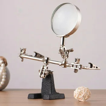

60mm 5X Third Hand Soldering Iron Stand Helping Clamp Vise Clip Tool Magnifying Glass wholesale Electronic Appliance Repair