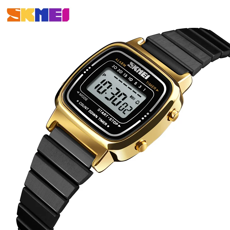SKMEI известный роскошный Топ бренд Reloj Mujer женские часы водонепроницаемые обратного отсчета светодиодные цифровые женские часы женские наручные часы - Цвет: Black Gold