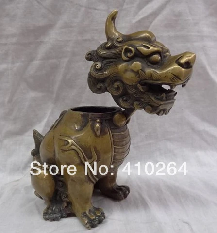 

0116P $old craft$ Fast shipping Chinese Bronze Unicorn Lion Kylin Head Statue PiXiu Box Incense Burner Censer (A0314)