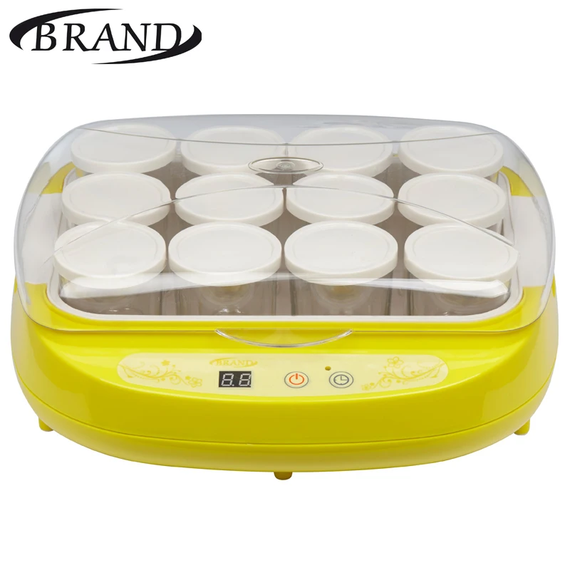 BRAND4002 Yellow Yogurt maker electric digital, glasses glass