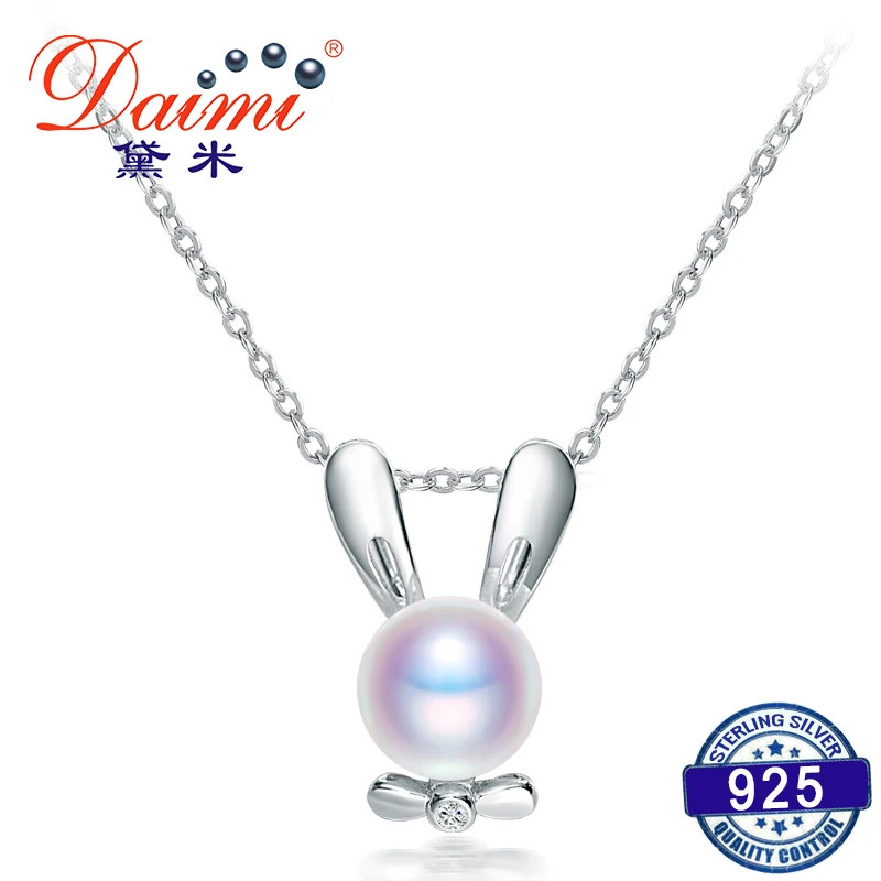 

DAIMI Rabbit Jewelry Pendant Necklace 7.5-8MM White River Pearl Pendant Necklace 925-Sterling-Sliver Jewelry Best Gift For Girl