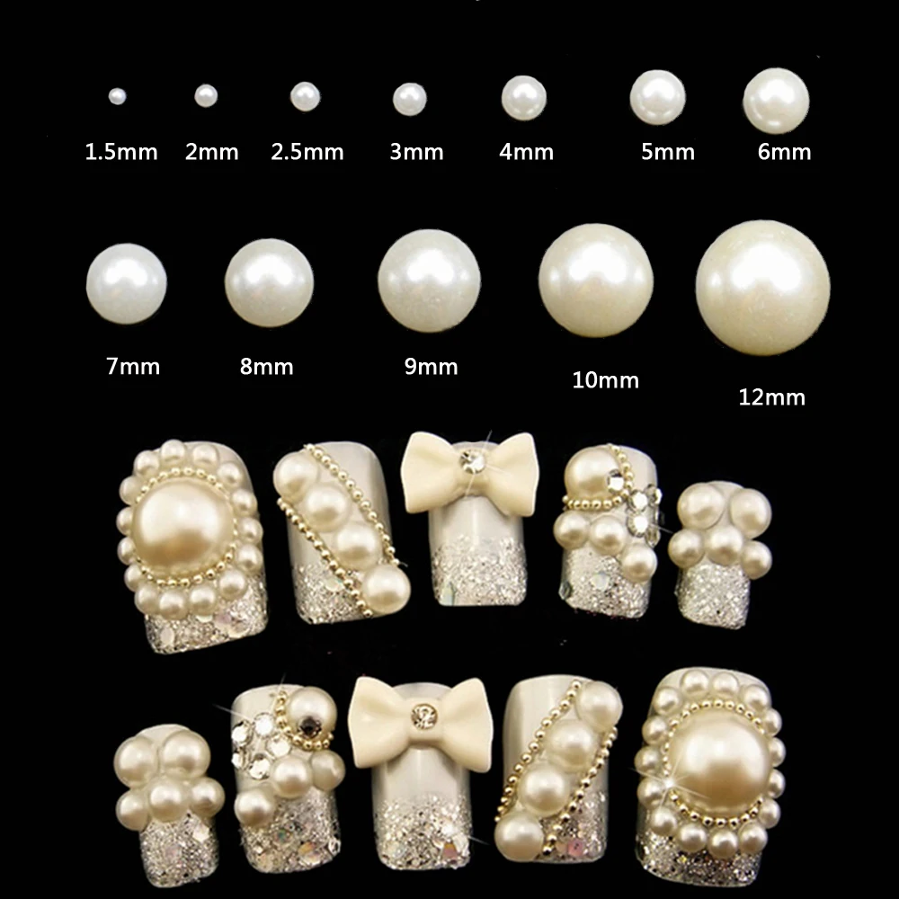 

(2mm-12mm) Ivory White ABS Half Round Acrylic Imitation Pearls Resin Scrapbook Beads Craft DIY Jewelry Making Nail Art