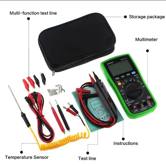 AN870 True-RMS автоматический Диапазон Цифровой мультиметр 19999 отсчетов NCV Омметр AC/DC профессиональное Напряжение Амперметр транзисторный тестер - Цвет: green set