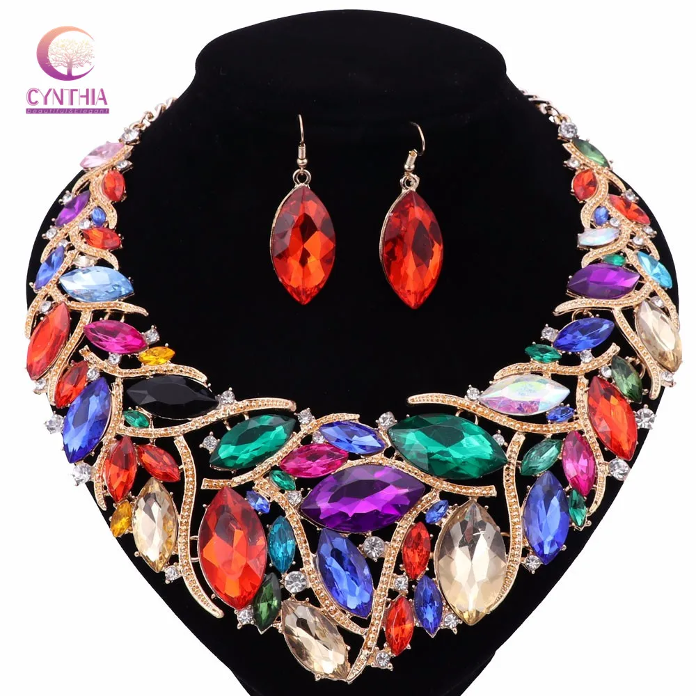 6 цветов модные женские модные Ювелирные наборы ожерелье с серьги Бохо эффектное ожерелье для вечерние свадебные прямые продажи