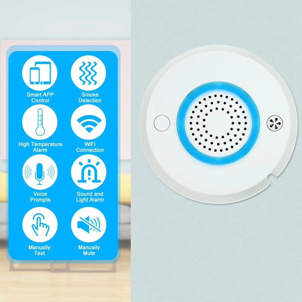 Смарт WI FI + Приложение пожарный & Температура Сенсор Беспроводной дыма детектор