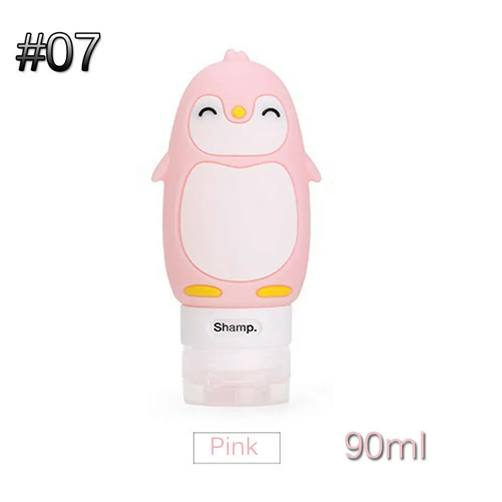 Новые горячие милые Мультяшные бутылки монстра 90 мл портативные силиконовые сжимаемые бутылка-контейнер для косметики путешествия пустая для шампуня горшок - Цвет: Penguin Pink 90ML