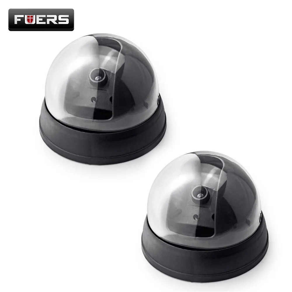 

Fuers 2pcs Home Security Fake Camera Indoor Outdoor Surveillance CCTV Security Dummy Dome Camera Red LED Flash Simulated Camera