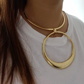 VIVILADY Boho Punk Round Circle Jewelry Sets Gold Color Statement Choker Necklace Earrings African Women Hiphop Party Gifts 1