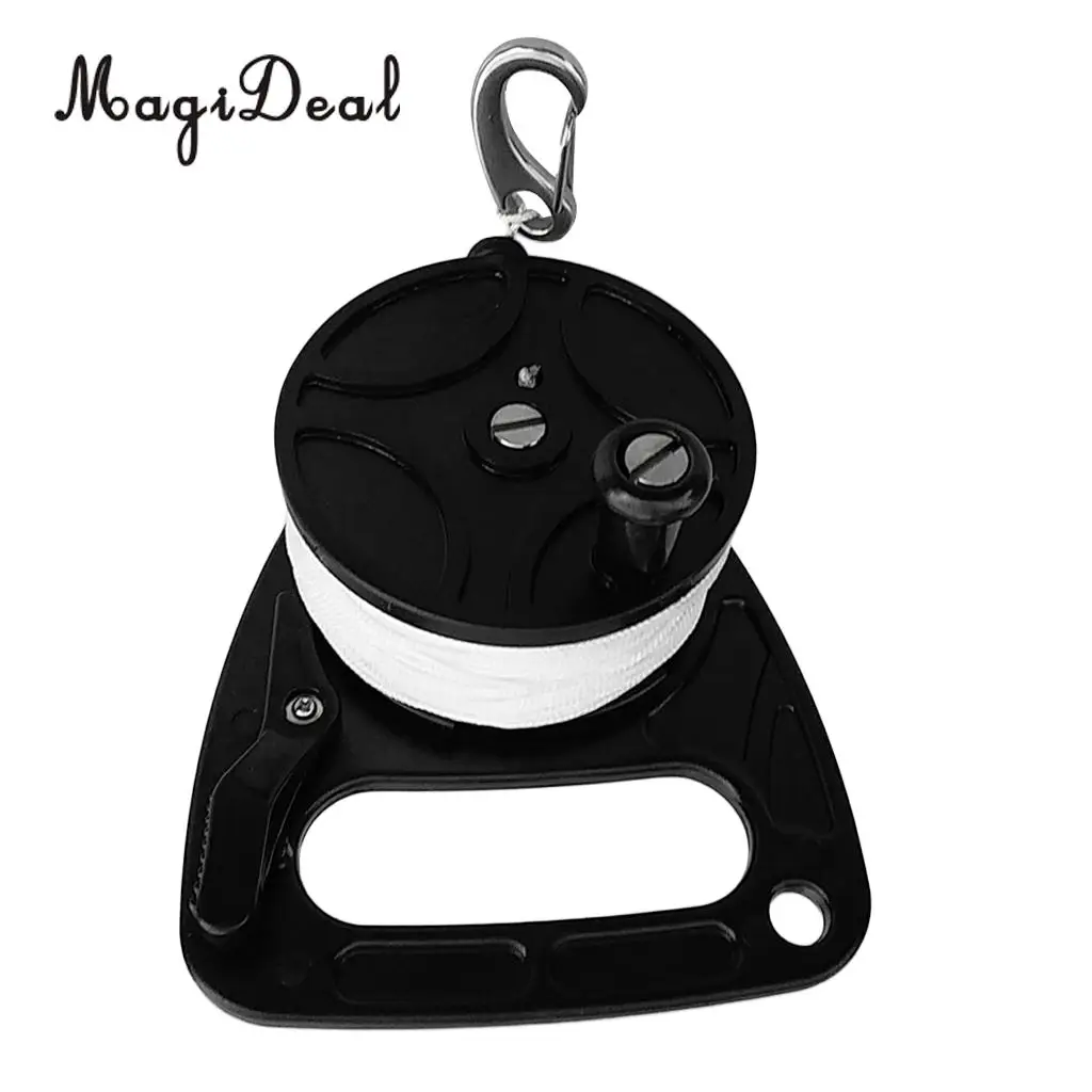 Black Plastic Dive Reel & Handle, Thumb Stopper, 150ft Line, Clip Hook for Scuba Diving Diver Snorkeling