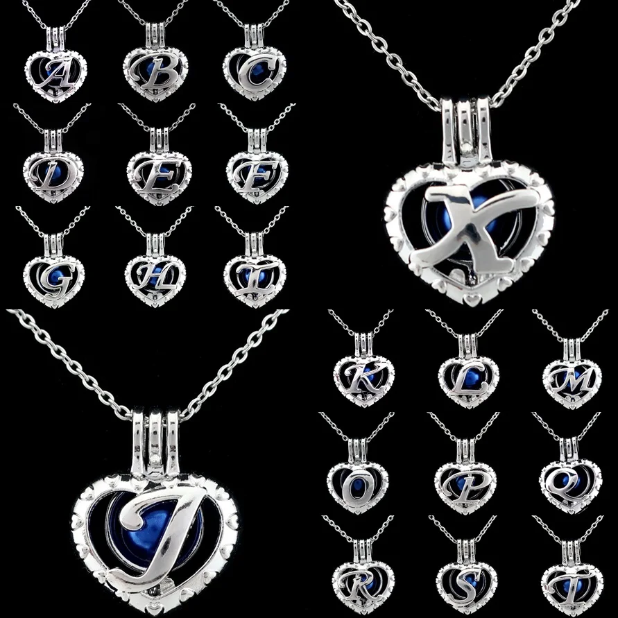 

Silver Alphabet 26 Letters A-Z Beads Cage Essential Oil Diffuser Aroma Pearl Cage Locket Necklace Kids Women Girl Gift