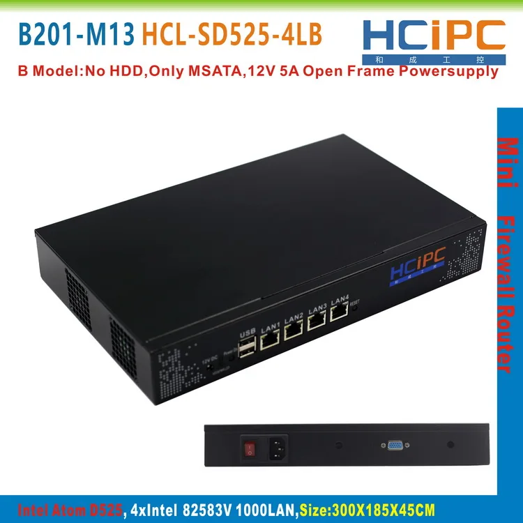  HCiPC B201-M13 HCL-SD525-4LB, ATOM D525 82583V 4LAN Mini Firewall Barebone,4LAN Mini Router,Mini PC,4LAN Motherboard 