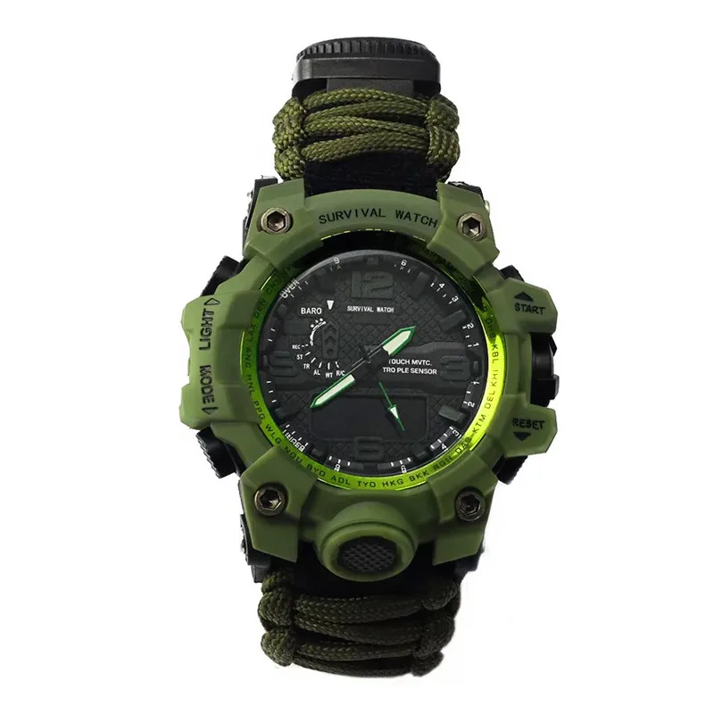 New Outdoor Multi-function Survival Watch EDC Camping Hiking Rescue Paracord Bracelet Equipment Tools Kits Luminous Watch Compas (4)