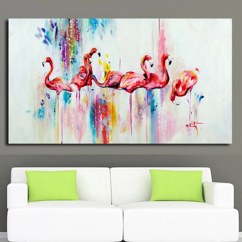 

2017 handpainted Oil Painting on Canvas watercolor red Flamingo Painting Modern Home Decoration Art Wall Pictures no Framed