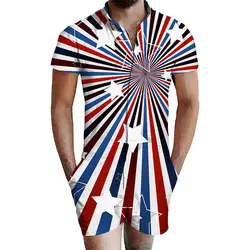 2019 3D пляжный мужской Бро комбинезон с коротким рукавом геометрические узоры полоса излучения летние наряды цельный комбинезон с карманом