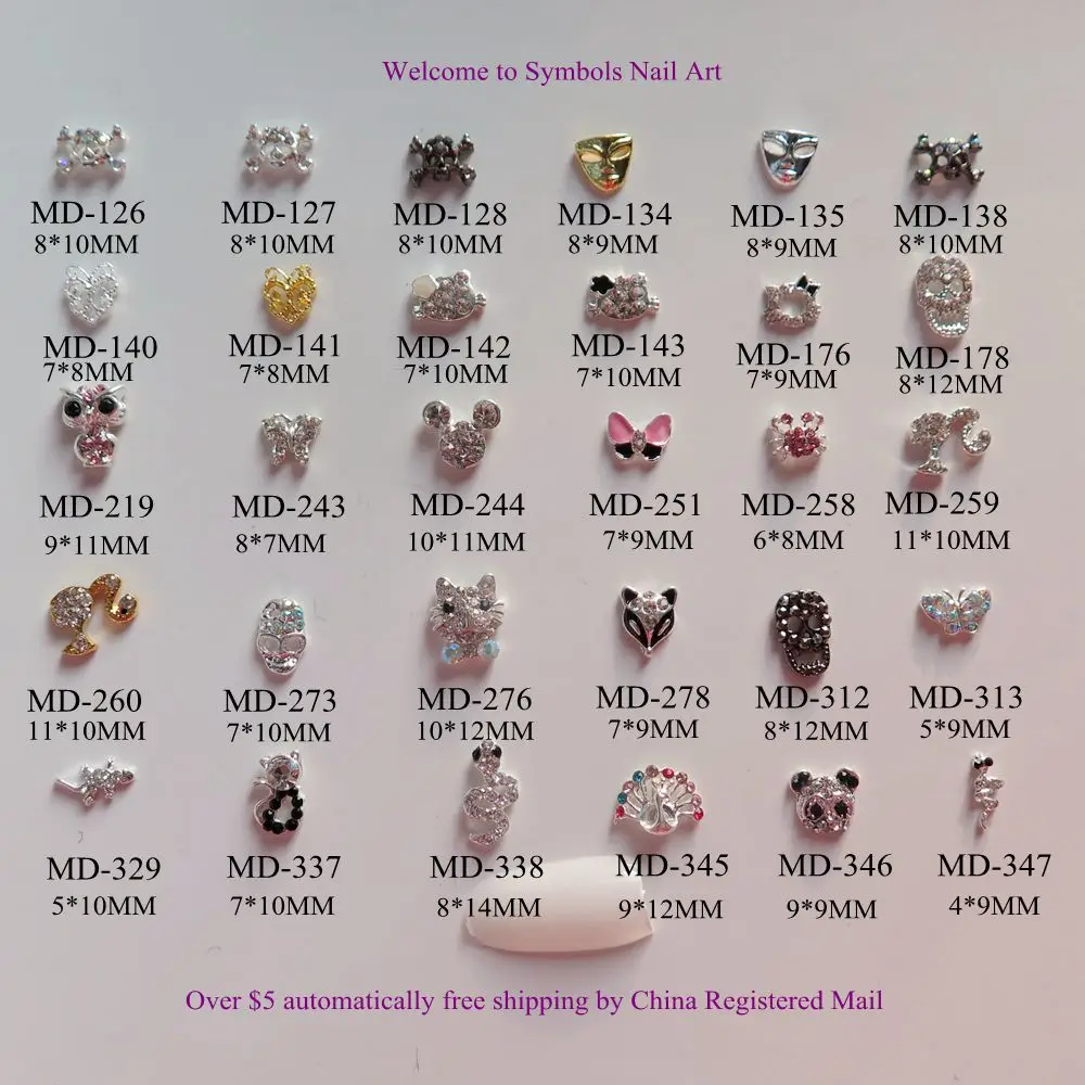

3D 10pcs/bag Different Metal Skull Head Mask Cat Butterfly Mouse Crab Snake Deco Nail Decoration Metal Shinny Deco 2